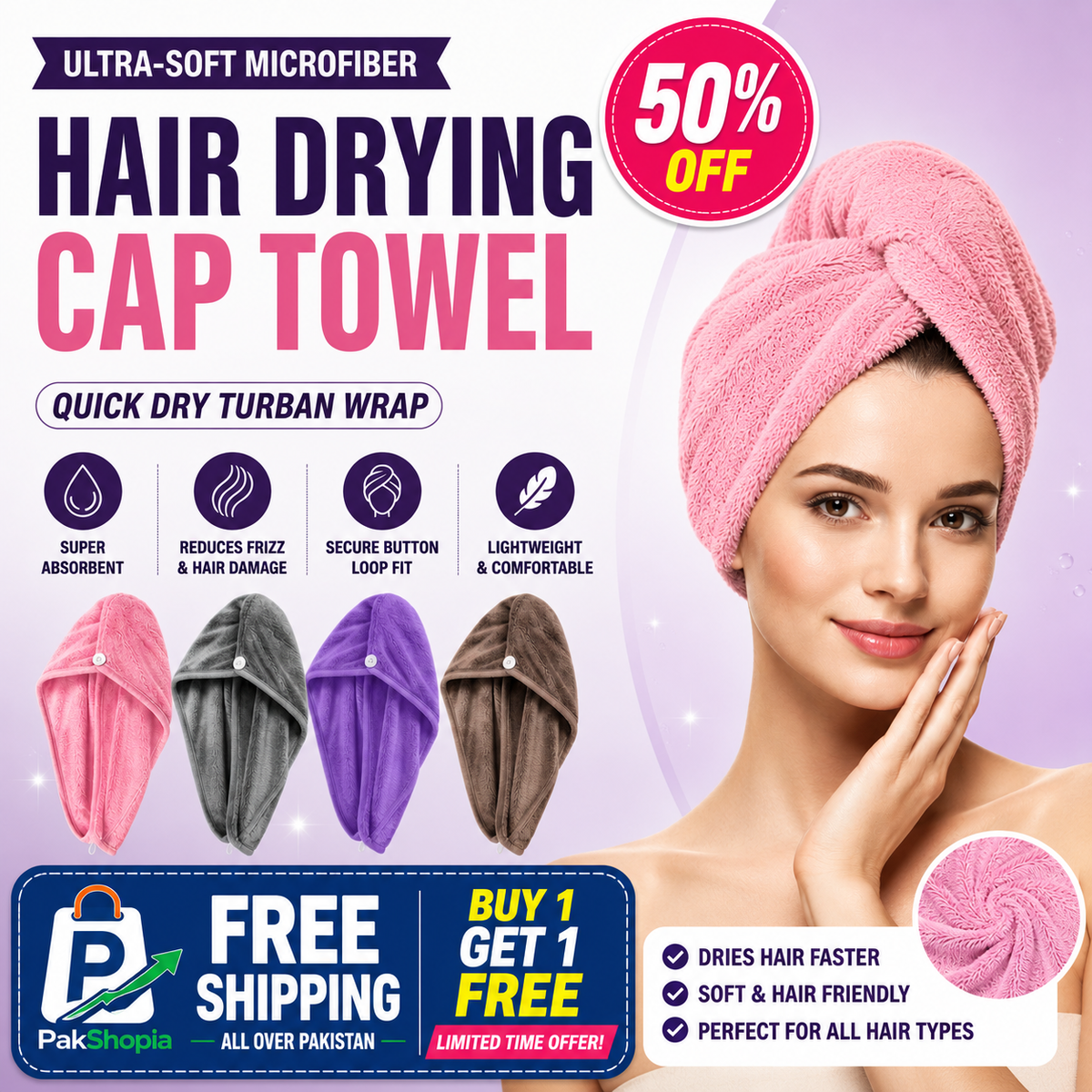 Ultra-Soft Quick-Dry Microfiber Hair Turban (Buy 1 Get 1 Free)